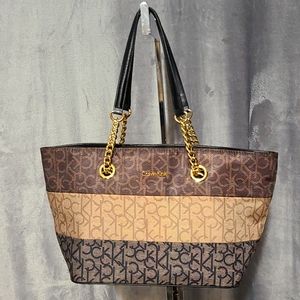 CALVIN KLEIN Key Item Ck Monogram Tote in Brown